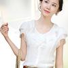 Short Sleeve Blouse Shirt Fashion Ruffles Ladies White Black Office Women