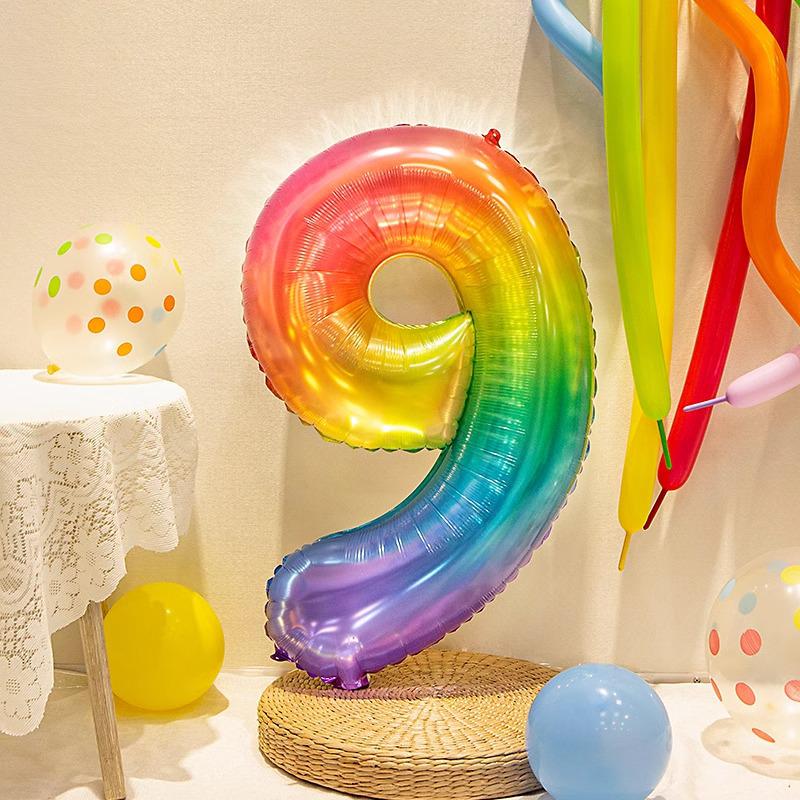 40" Rainbow Gradient Number Balloons for Kids' Birthday Party Photo Props