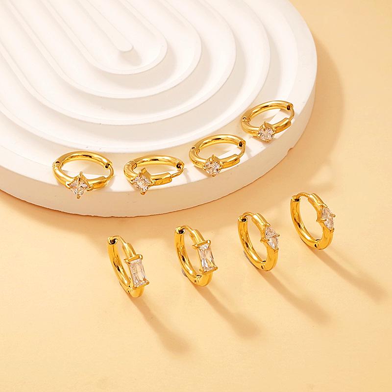 Gold-Plated Zircon Geometric Ear Cuffs - Chic Titanium Steel Earrings for Women in Light Luxury Style