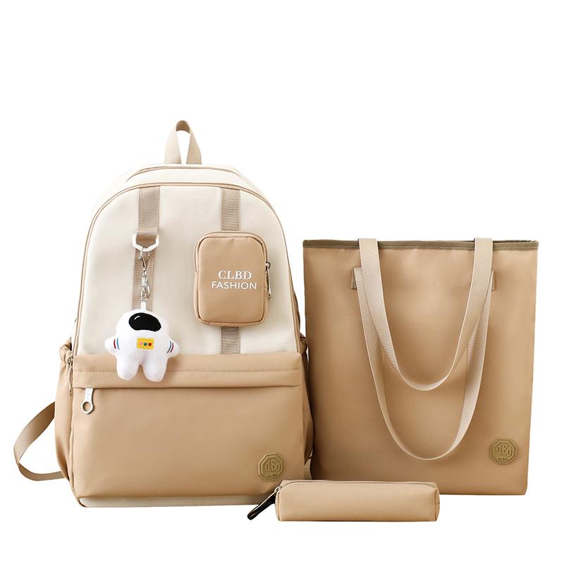 Women's Three-Piece Nylon Backpack Large Capacity Campus Splicing Schoolbag Backpack