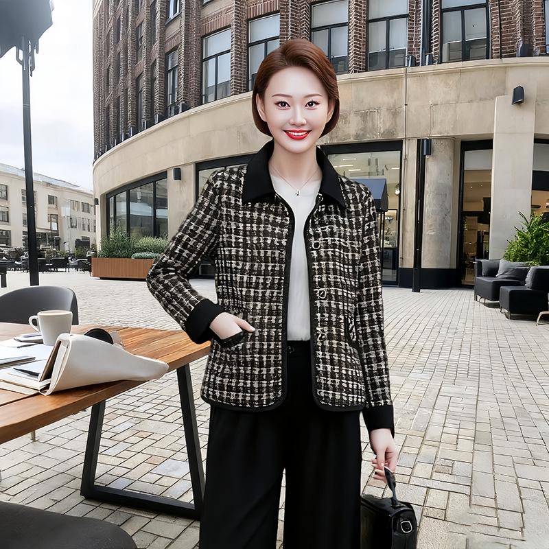 

Жіночий картатий піджак Весна/Осінь 2025 - Повсякденна мода для жінок середнього та похилого віку 5XL (for 139-150 jin) чорний