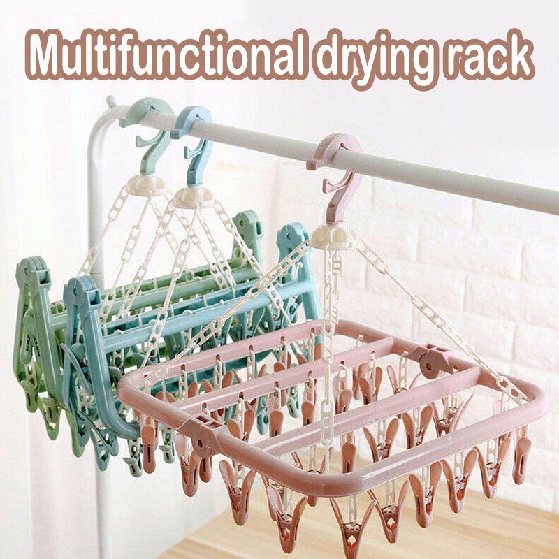 Clips 32 Clothespin Hanger Plastic Foldable Socks Underwear Bra Panties Hanging