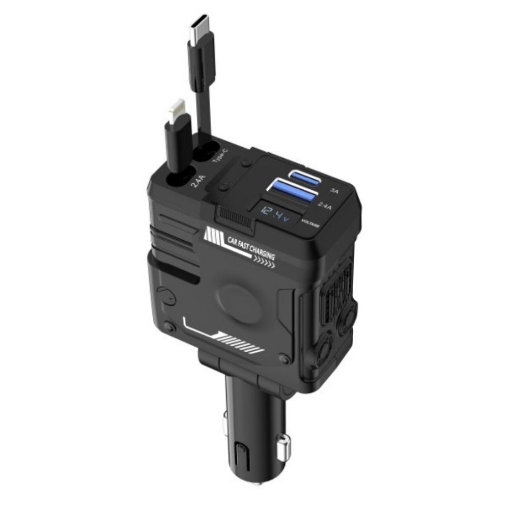 120W 4 in 1Retractable Super Fast Car Charger PD Qc3.0 USB C Cable for iPhone Huawei Samsung  Fast Charge Cord Adapter