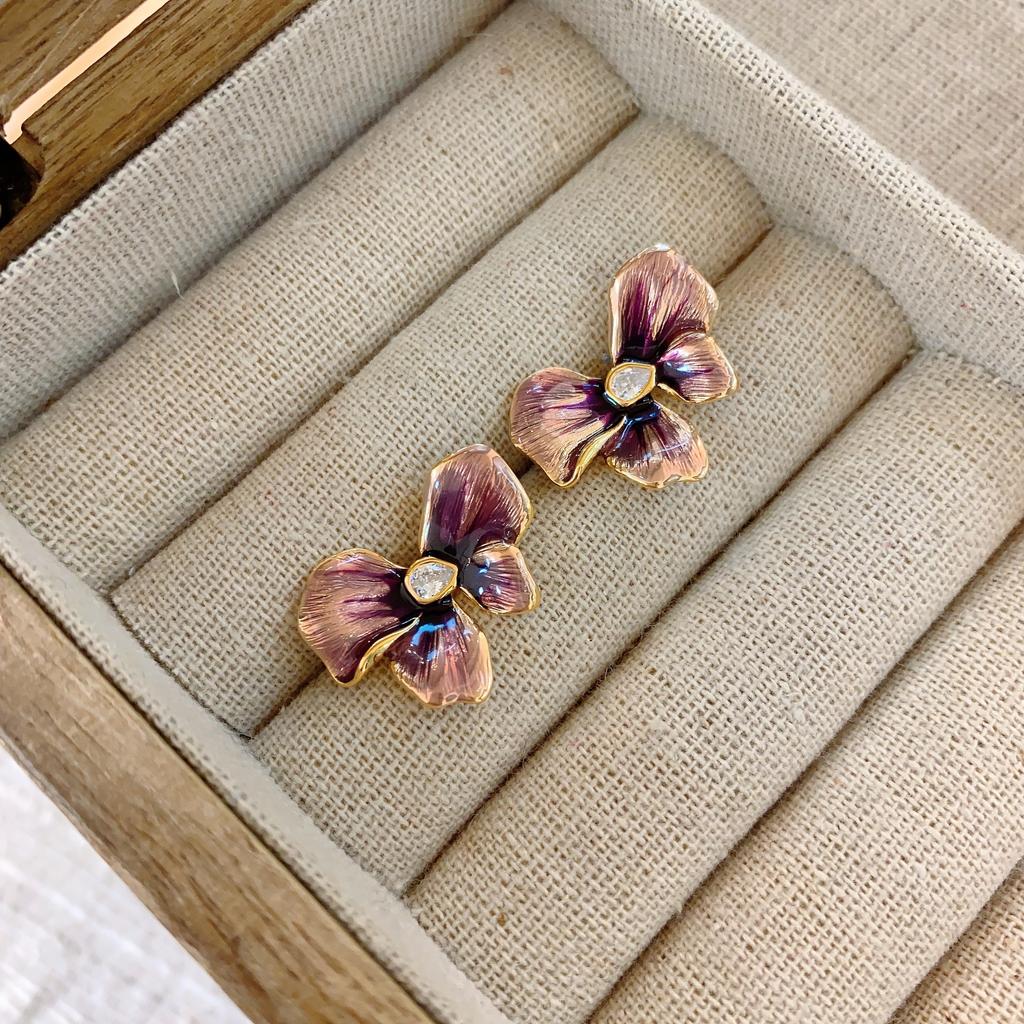 Silver Needle Diamond Drip Butterfly Earrings Personalized Three-Dimensional Design Sweet Stud Earrings Wind Versatile Earrings