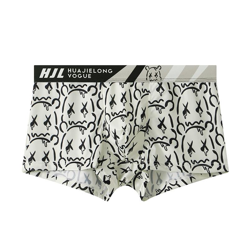 Men's Underwear Printed Mid Waist Slim Fit Breathable Ice Silk Thin Flat Corner Pants