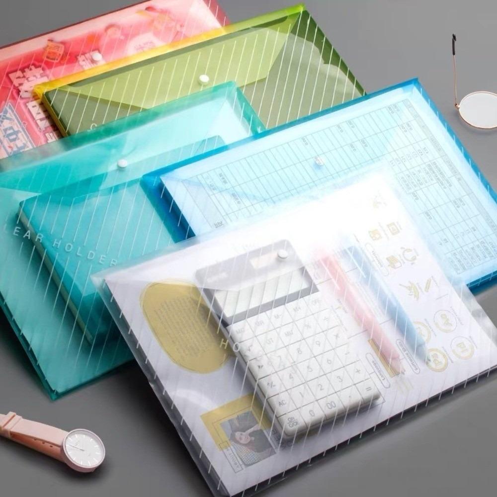 20 pcs Clear Plastic Snap Button File Folders Multi Color Exam Paper Storage Bag Student