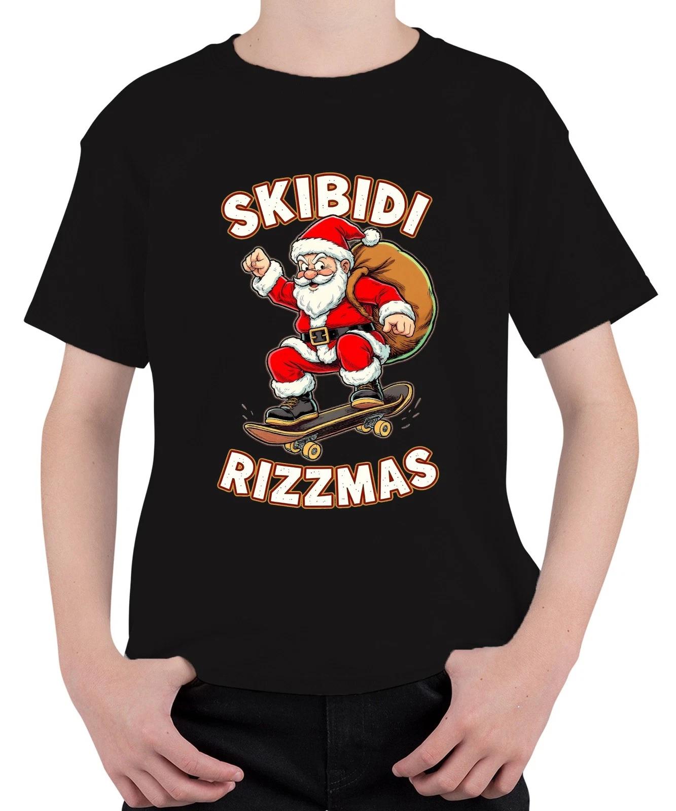 SKIBIDI RIZZMAS Weihnachtsmann Skateboard Weihnachten Skater Unisex Kinder T-Shi XXL