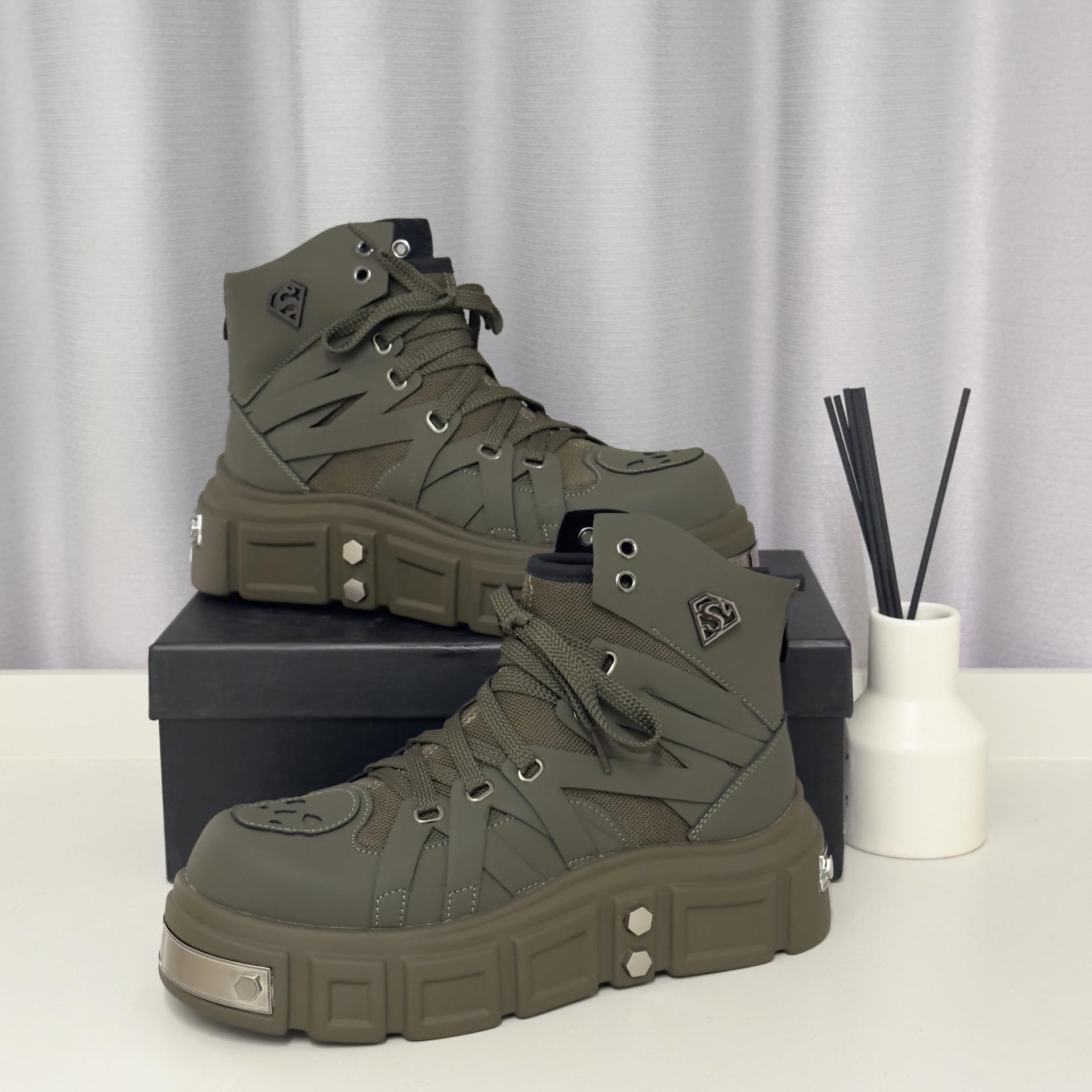 

HEYANG Men s Fashion Height-Boosting Punk Boots - Thick-Soled Casual Design 44 армия зеленый