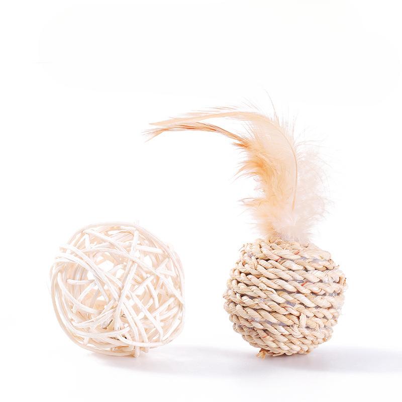 Cat Toy, Feather, Rattan, Bell, Sound Ball, Pet Dog, Plant, Double Ball Set, Interactive and Chewy