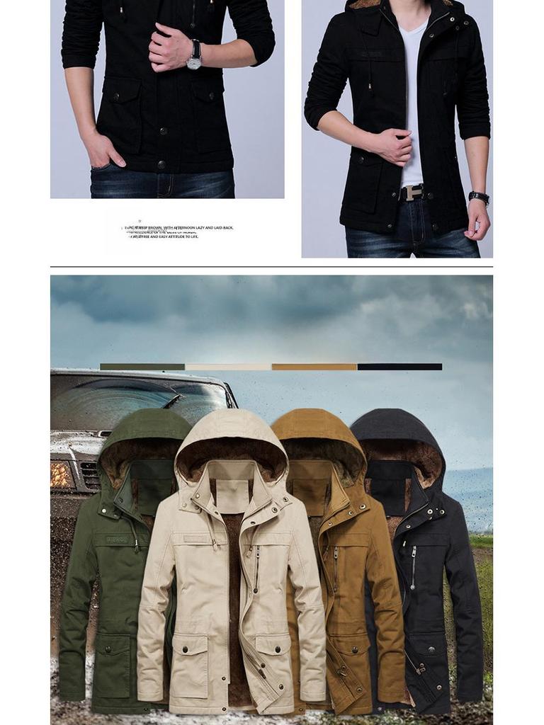 Abrigo Cortavientos Casual de Longitud Media para Hombre Otoño/Invierno con Terciopelo Lavado - Tendencia Talla Grande