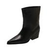 Fashion New Women's Leather Kitten Heel Square Toe Slip-on Autumn Knee High Boots Casual Female Long Boots Shoes Knee-High Boots