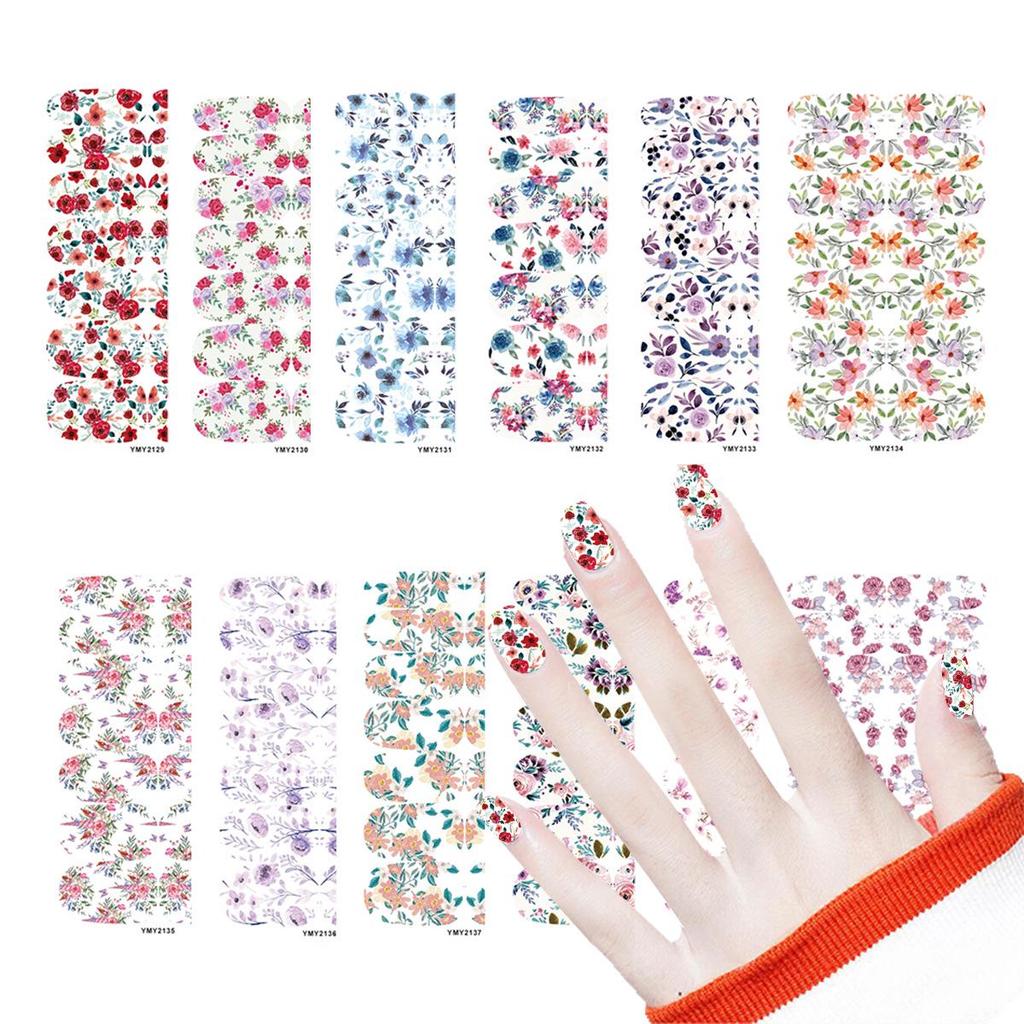 Japanese Flower Nail Art Stickers, Full Cover, Waterproof (YMY2129-2137)