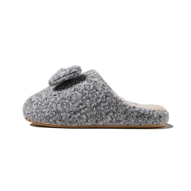 Simple and Small Broken Cotton Slippers Bow Winter Indoor Non-slip Warm Wool Slippers Home Cotton Slippers