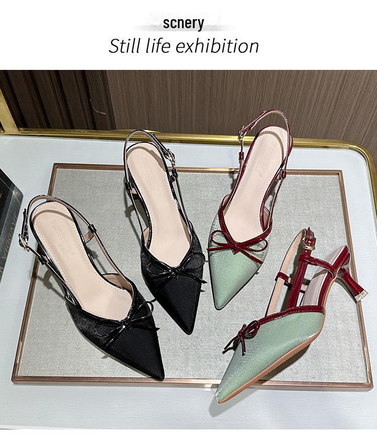 Fuxing - Tacones altos de aguja con punta francesa y lazo para mujer: elegantes sandalias de punta cerrada para el verano