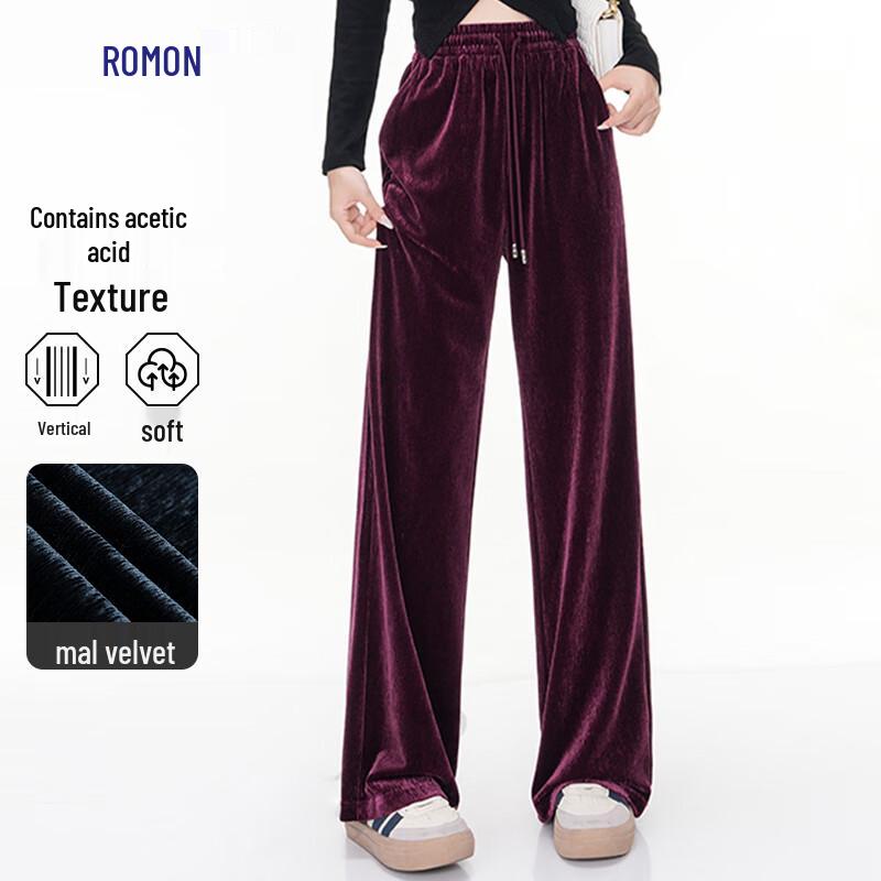 ROMON Women's Velvet Straight-Leg Wide-Leg Casual Pants