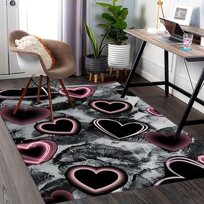 1pc Anime Heart Chair Mat - Office Desk Pad with Neon Pink Hearts, Anti-Slip Rug for Home Decor, Suitable for All Seasons, Gaming Room, Bedroom, Livin