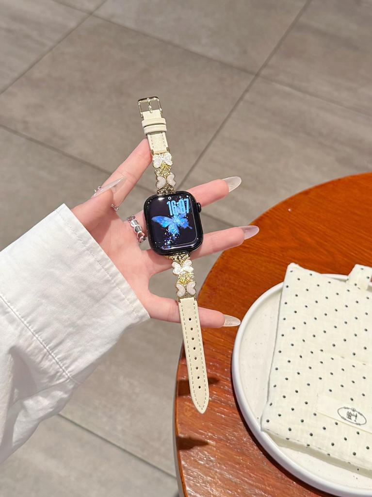 Enamel Butterfly Leather Strap for Apple Watch Series 2-10