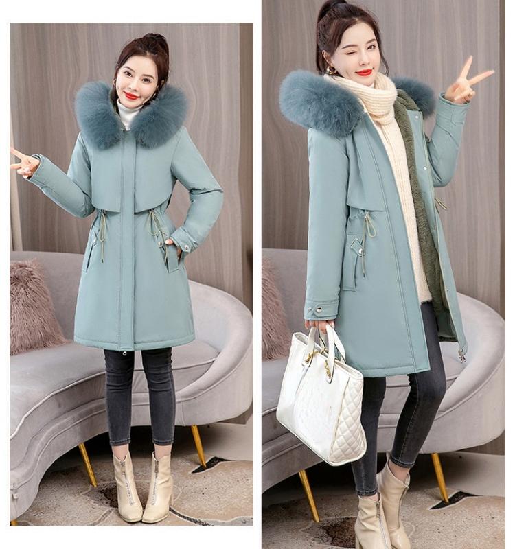 Manteau Long à capuche en fausse fourrure pour femme, doublure à grande poche, veste bouffante en coton rembourré, parka d'extérieur, pardessus 6 couleurs, hiver