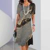2026 Summer Retro Texture Printing Short-sleeved Dress Ladies Casual Fashion Round Neck Loose Dress