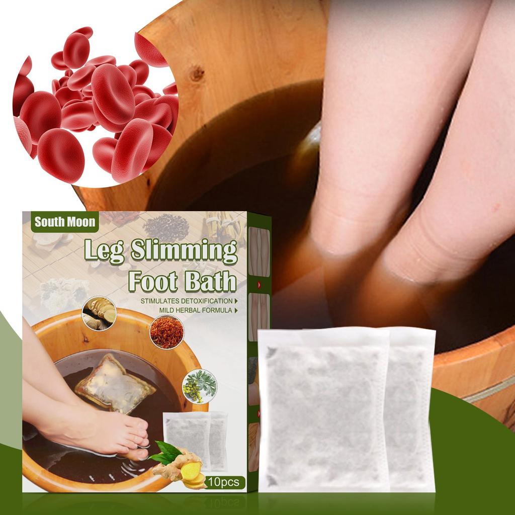 South Moon Ginger Foot Bath Pack: Promotes Lymphatic Drainage, Cleanses and Relaxes the Body, and Relieves Leg Swelling. 10 Pieces.