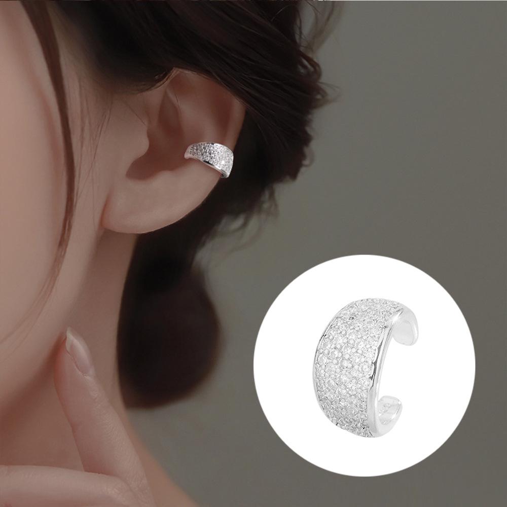 Luxurious Zircon Wave Cross Non-Pierced Ear Clips with Full Diamond Design for Women