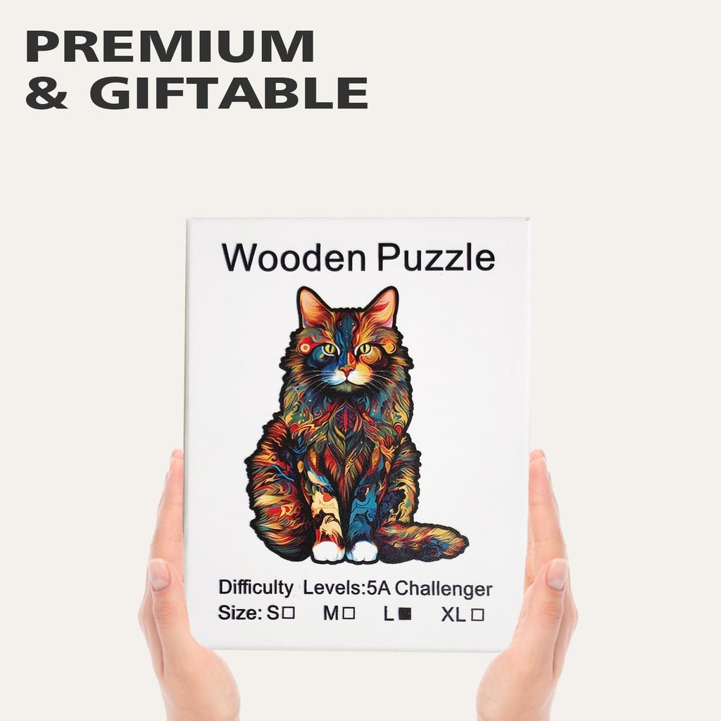 Wooden A4 Size Jigsaw Puzzle with Maine Cat Animals Design Educational Toy for 14 Years & up Under 50 Pieces Easy Difficulty