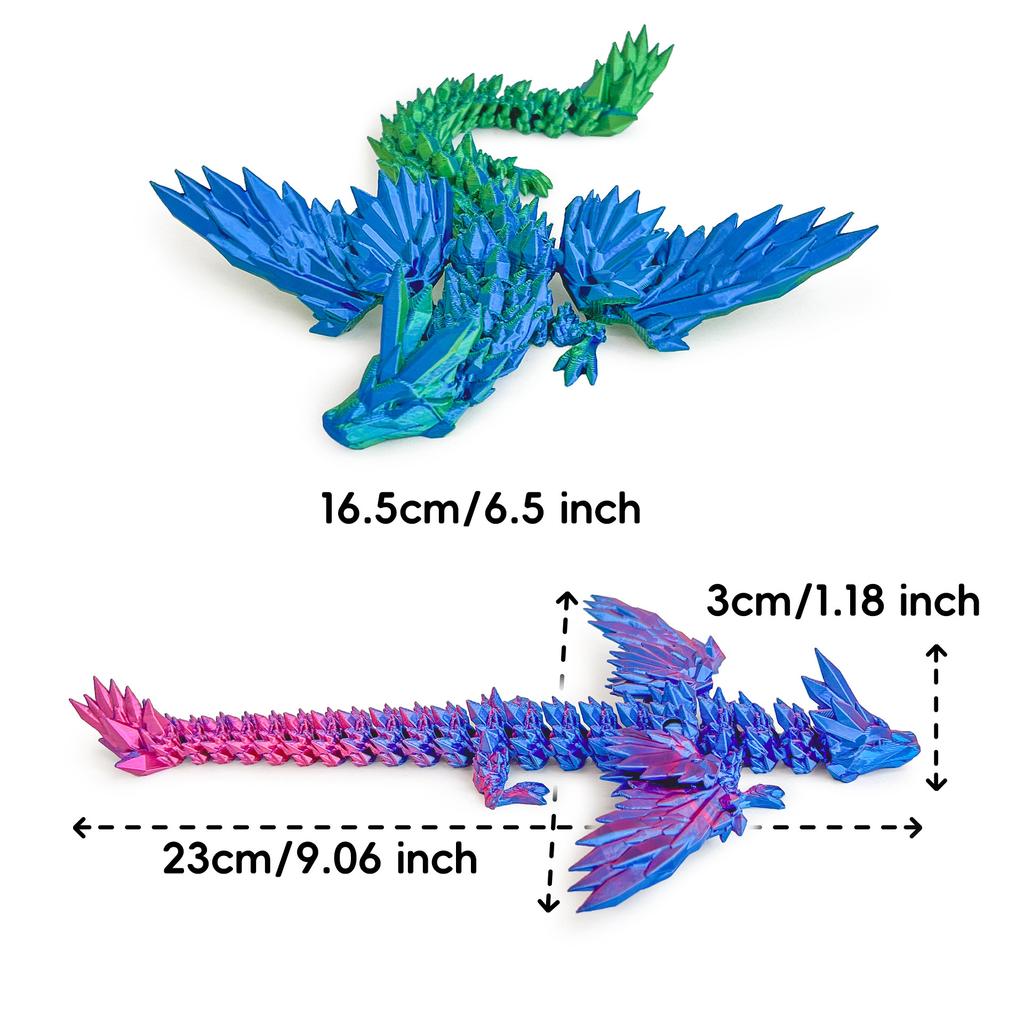 3D Printing 23Cm With Wings Crystal Dragon Gemstone Dragon Joint Movable Simulation Flying Dragon Creative Toy Decor Ornaments
