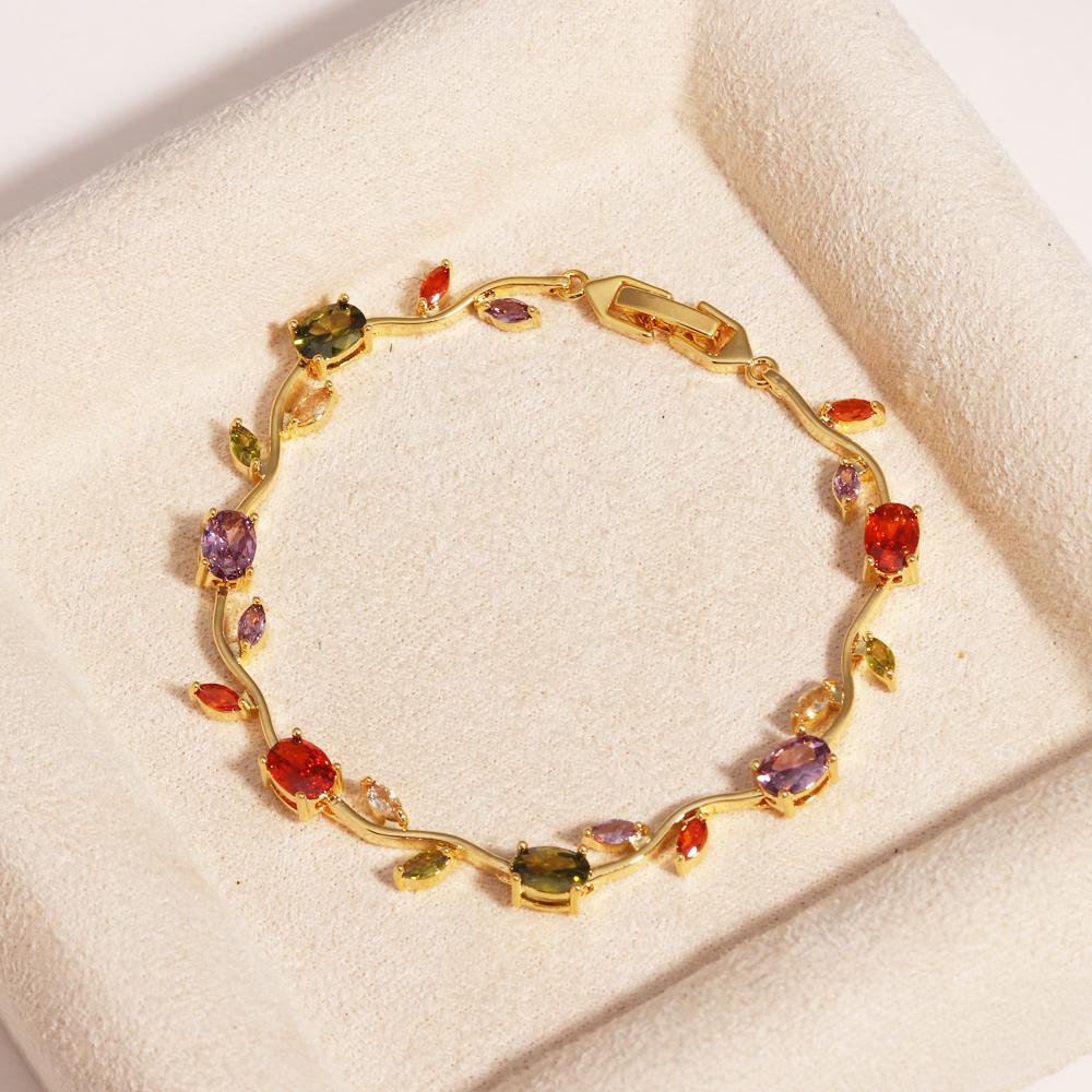Colorful Trendy Charm Marquise Cut Cubic Zirconia Bracelets For Women CZ Leaf Bridal Wedding Party Jewelry Gift
