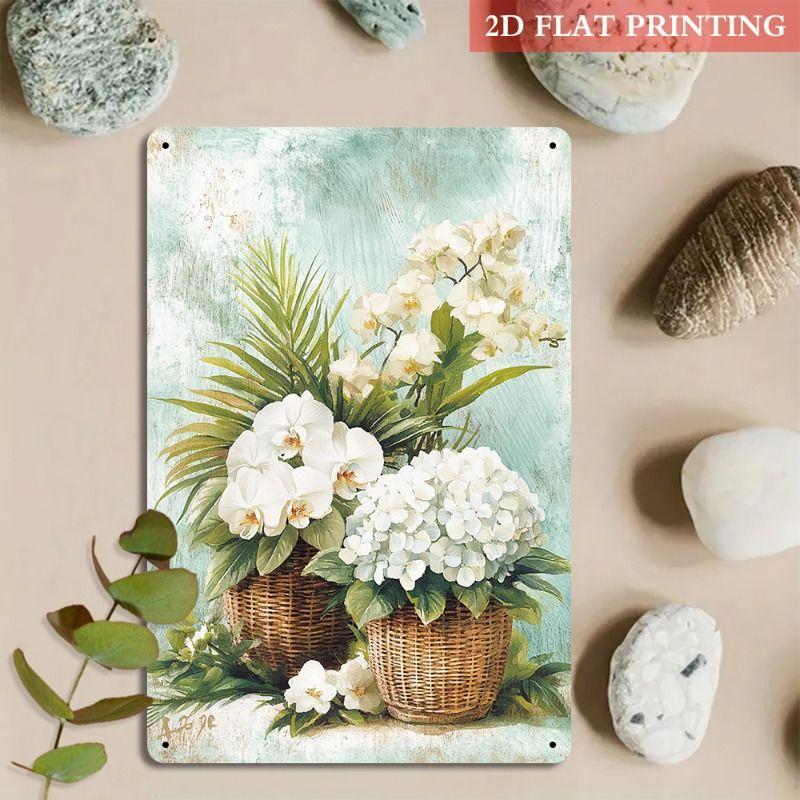 Vintage Metal Tin Sign Wall Art Floral Butterflies Decor for Home Living Room Kitchen