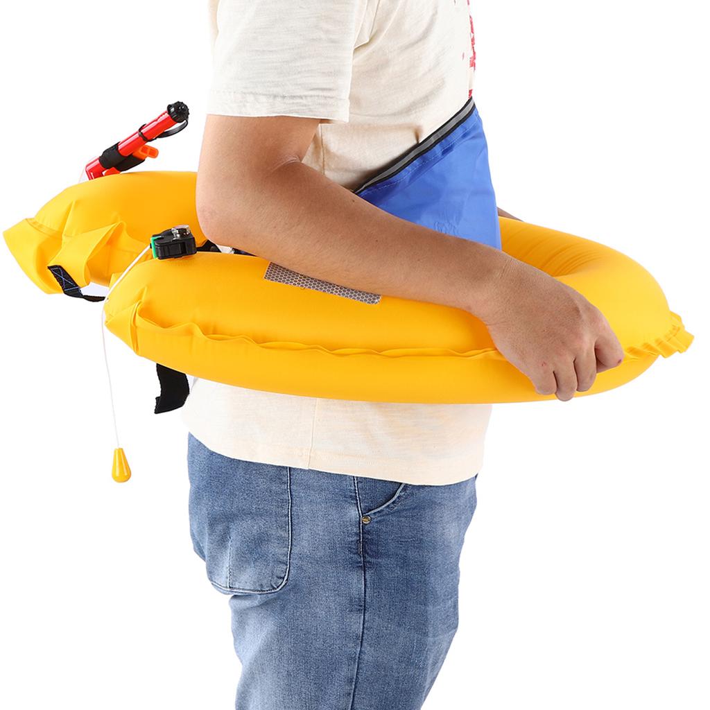 Cintura di salvataggio gonfiabile regolabile con nastri riflettenti e fischietto(Mimetica bianca)