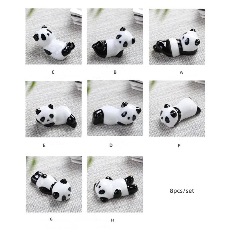 8pcs/set Ceramic Creative Panda Chopstick Holder Stand Chinese Style Chopsticks Rest Home Gadgets Tableware Kichen Accessories
