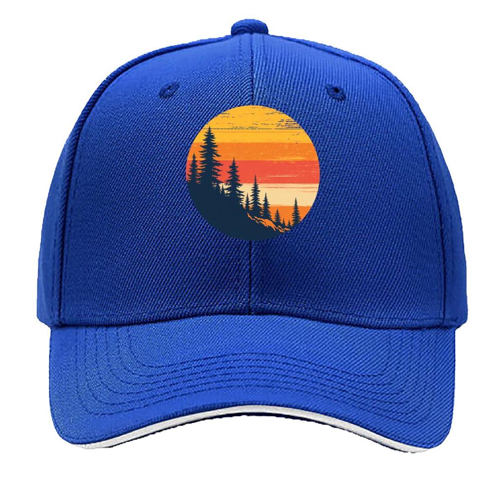 Retro Sunset Pine Forest Silhouette Sandwich Baseball Cap Sun Cap Outdoor Workouts Hat