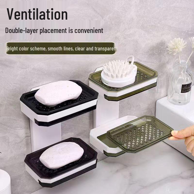 Wall-Mounted Double-Layer Soap Dish: Punch-Free Bathroom Storage Tray