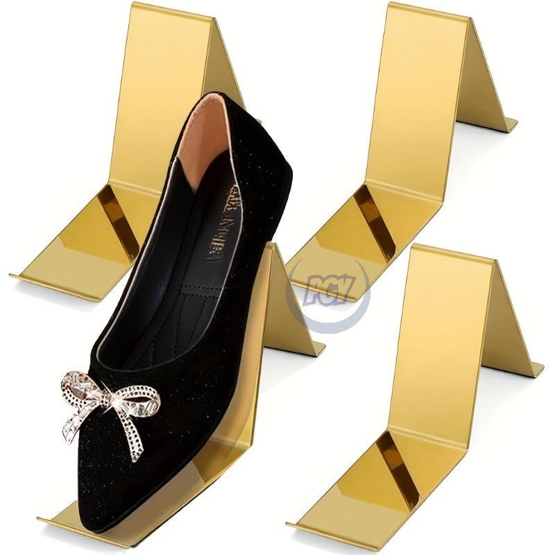4pcs Stainless Steel Shoe Racks Display Stand Golden Mirror Finish Light Luxury Shopping Mall Counter Shoe Support Display Rack
