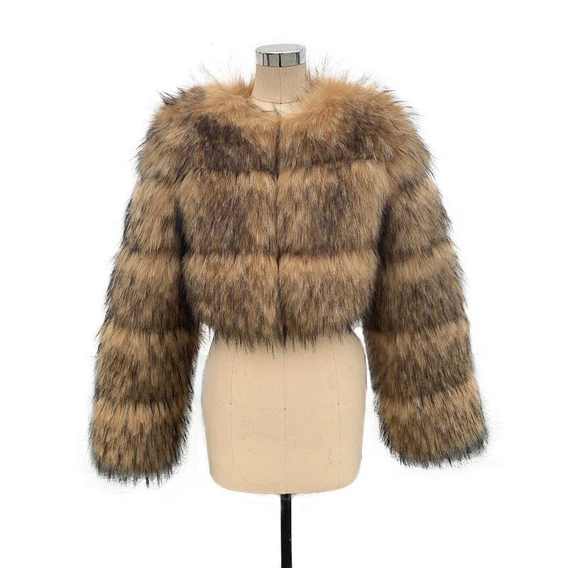 

Women s Winter Round Neck Faux Raccoon Fur Coat, S-6XL, Thick and Warm New Style M