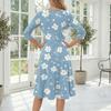 Women’s Floral Print Midi Dress with Crew Neck Three Quarter Sleeves Soft Fabric Casual A Line Fit for Daily Wear