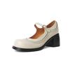 Fashion NEW Spring Women Pumps Genuine Leather Shoes for Women Round Toe Chunky Heel Shoes Retro Mary Janes Carving College Girl Shoes