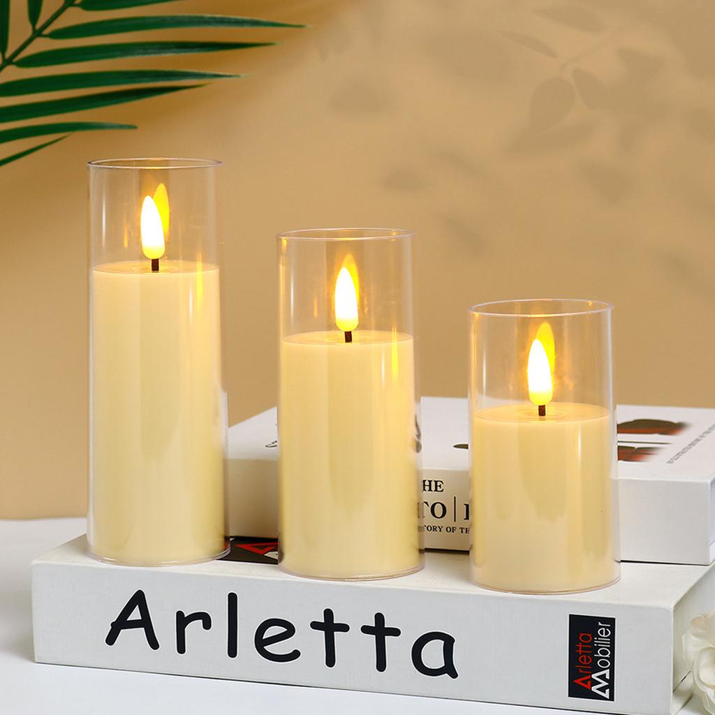 3PCS Small Flickering Flameless Candles Battery Operated LED Fake Candles for Holiday Decor, Home, Weddings Romantic Atmosphere