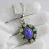 Natural Ethiopian Opal and Purple Opal Cluster Pendant, Gift for Wife, Multi Stone Pendant, 925 Sterling Silver Pendant, Fire Opal Pendant