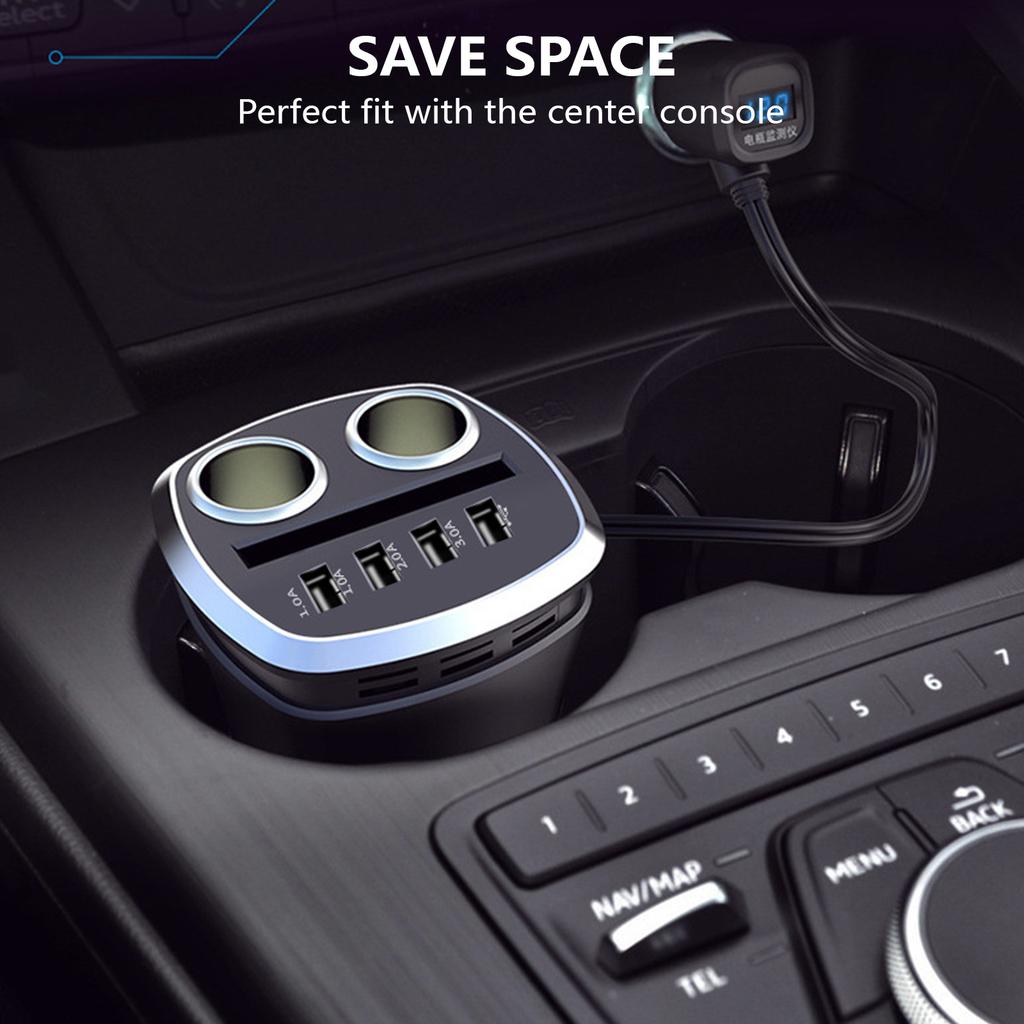 2 Socket Car Splitter Charging Adapter Adapter 6 in 1Power Outlet 120W with 4 USB Car Charger Adapter Charging Adapter