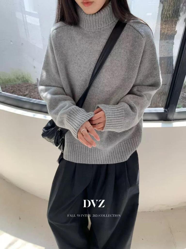 Women's High Neck Merino Wool Sweater - 2025 Autumn/Winter Korean Style Knit