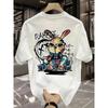 Herren Sommer 100% reine Baumwolle modisch lässig locker schwarzes Kaninchen Cartoon Muster bedruckt Rundhals Kurzarm T-Shirt Top