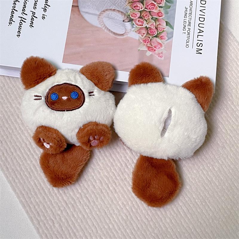 Cartoon Cat Plush Doll Brooch & Student Bag Charm
