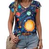 Summer Women's Casual Temperament Retro Printed Pattern V-neck Narrow Sleeved Shirt