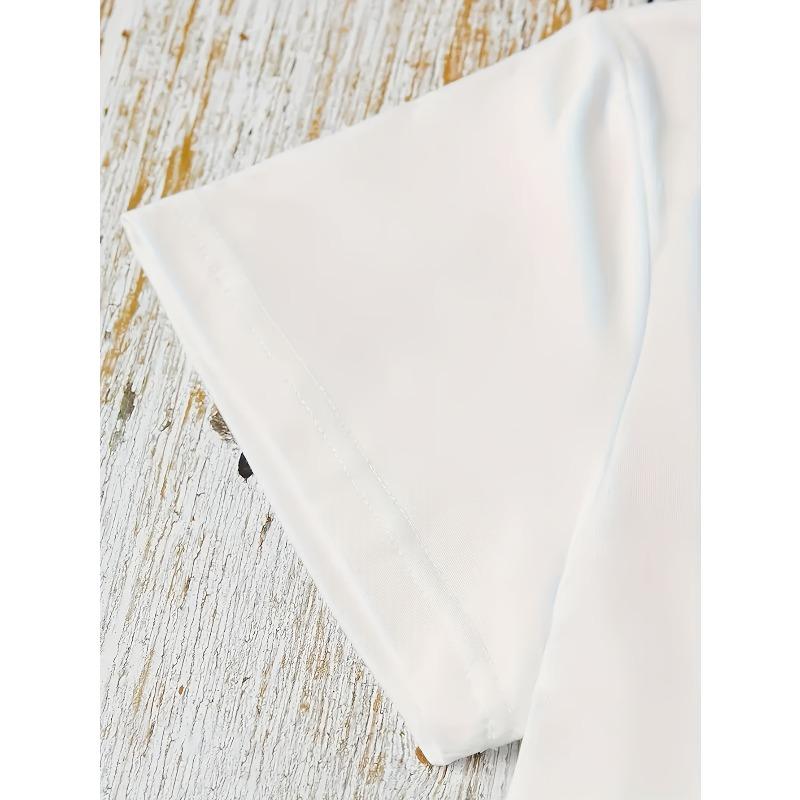 European Size Women's Blessed Script&Leopard Print T-Shirt White with Black Lettering & Golden Accent -Lightweight Loose-Fit Round Neck Short Sleeve