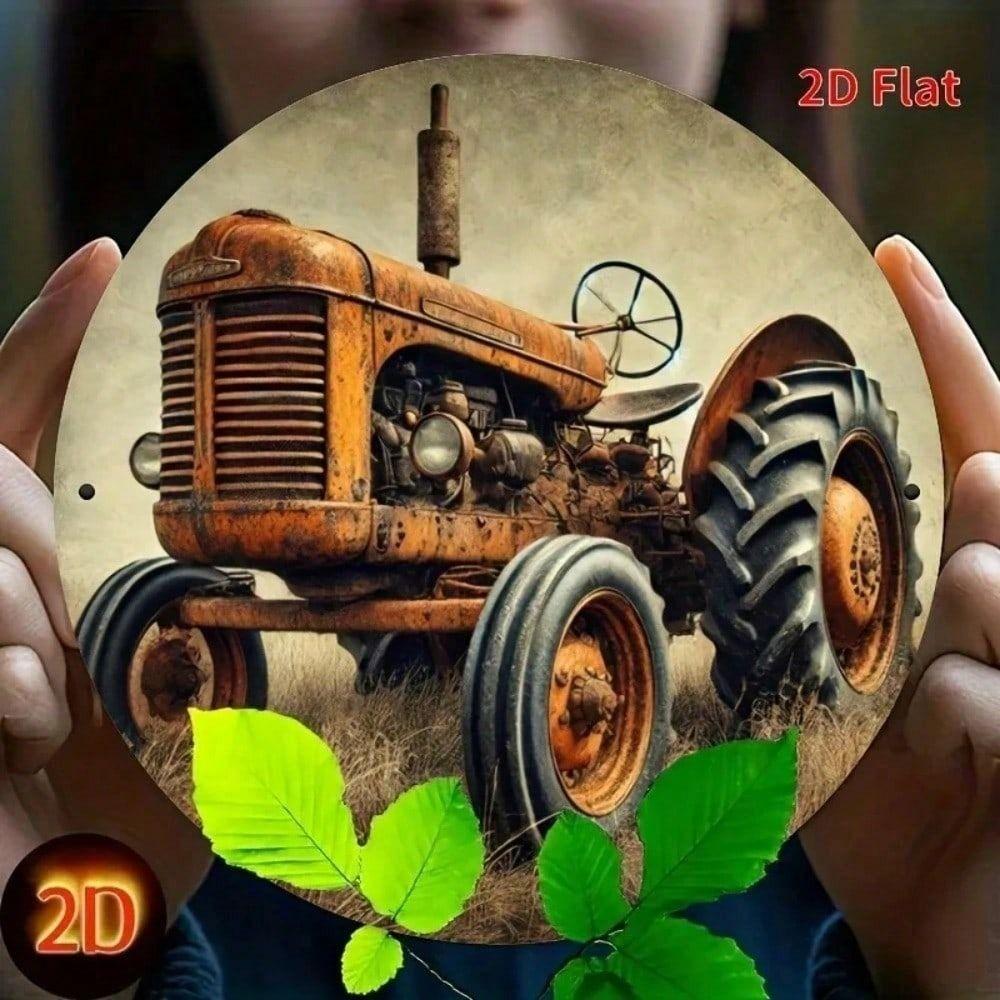 Vintage Round Metal Wall Art Retro Truck Decor for Cafe Bar Home