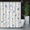 1Pc Blue Elegant Floral Botanical Small Flowers Textured Shower Curtain, Decorative Printed Shower Curtain With Hooks