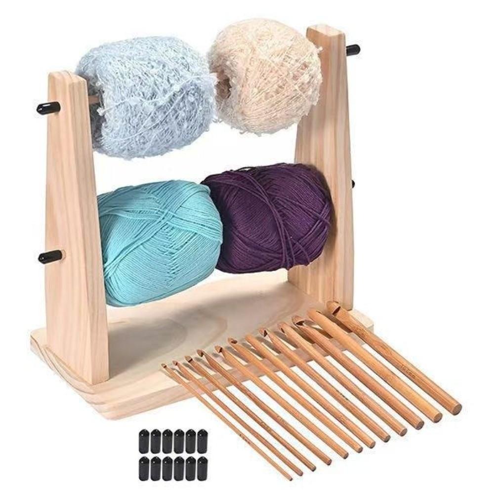 Double Layer Wool Storage Rack Vertical Rotating Yarn Spool Organizer Wooden Yarn Holder  Sewing
