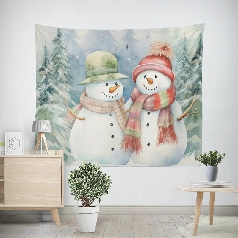 Christmas New Year Snowman Pattern Tapestry Living Room Sofa Home Decor Christmas Gift