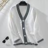 Vintage Autumn Winter Knitwear Cardigan Loose Long Sleeve V Neck Solid Color Sweater Top